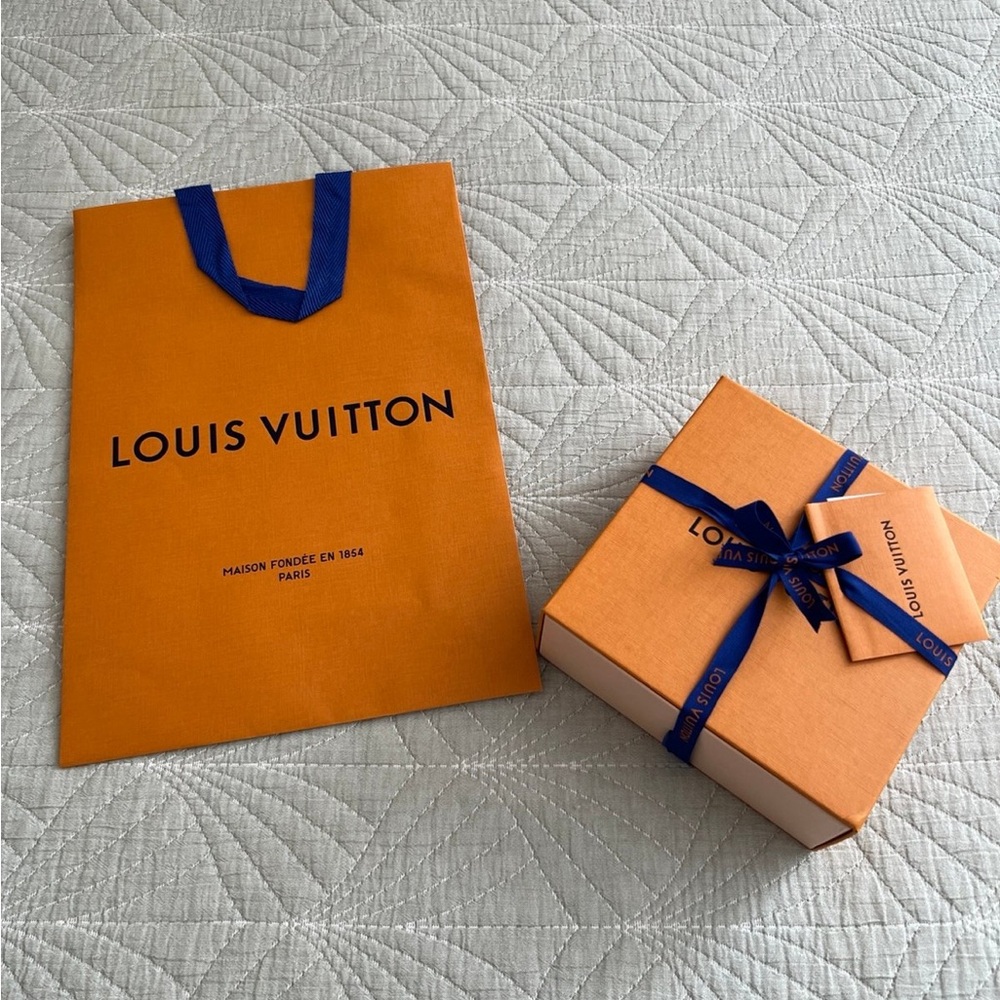 Louis Vuitton Orange Bag and Box with Blue Ribbon